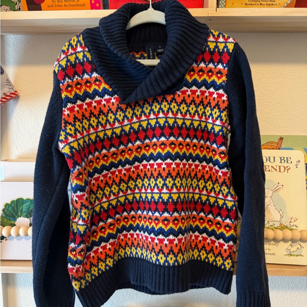Janie and Jack Navy Multicolor Cowl Neck Sweater